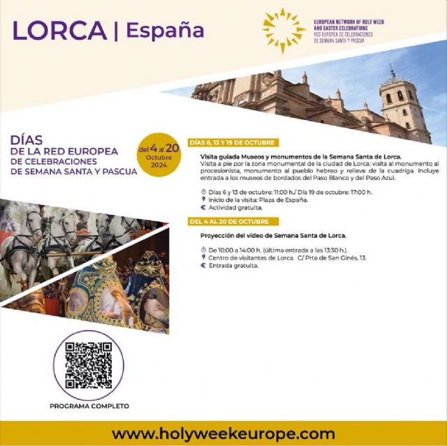 Proyecciones y visitas gratuitas a museos y monumentos de Lorca, en los 'Días de la Red Europea de Celebraciones de Semana Santa y Pascua'