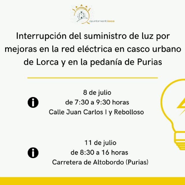 Interrupción del suministro de luz en Avenida Juan Carlos I, Rebolloso y Purias por mejoras en la red eléctrica