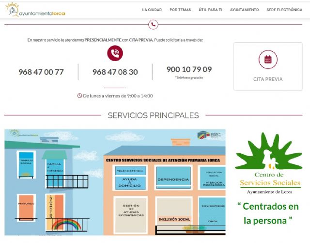 Los usuarios y usuarias de Servicios Sociales de Atención Primaria pueden acceder a toda la información y realizar consultas a través de la web del Ayuntamiento de Lorca