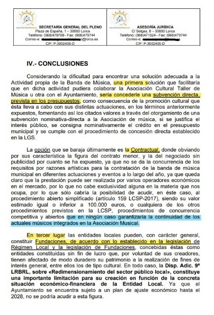 El PSOE acusa al PP de Lorca de mentir y eludir su responsabilidad en la gestión de la banda municipal tras más de un año de inacción