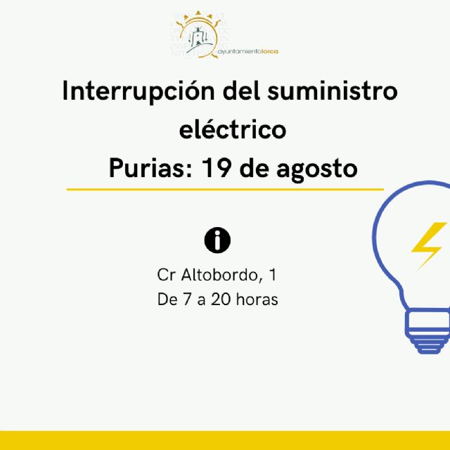 Corte del suministro eléctrico en Purias el próximo lunes, 19 de agosto