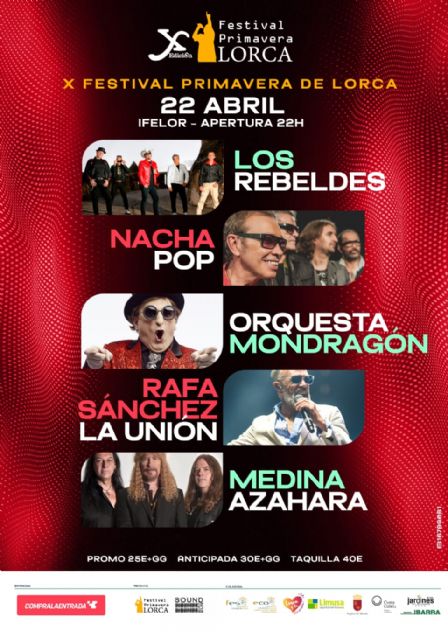 El Festival Primavera de Lorca contará con Los Rebeldes, Nacha Pop, La Orquesta Mondragón, La Unión y Medina Azahara