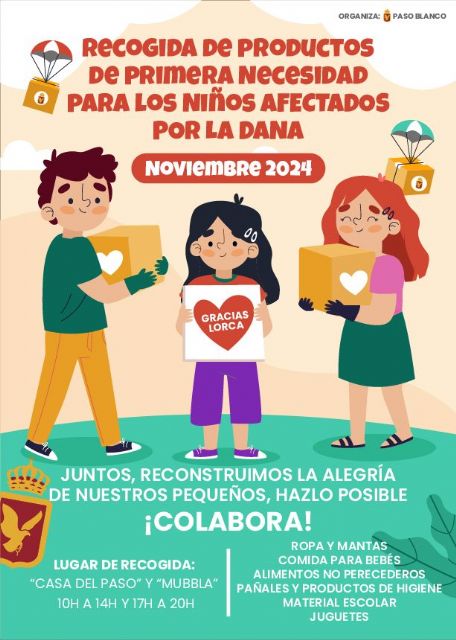 El Paso Blanco organiza una recogida de productos de primera necesidad para niños afectados por la DANA